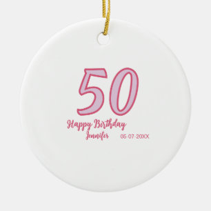 Décoration En Céramique 50e anniversaire rose violet gras nom simple minim
