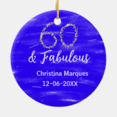 Décoration En Céramique 60 & fabuleux anniversaire bleu argent ajouter nom (Dos)