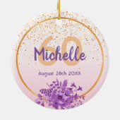 Décoration En Céramique 60e anniversaire rose or pourpre fleurons nom (Dos)