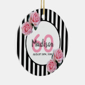 Décoration En Céramique 60th birthday black stripes pink rose (Droite)