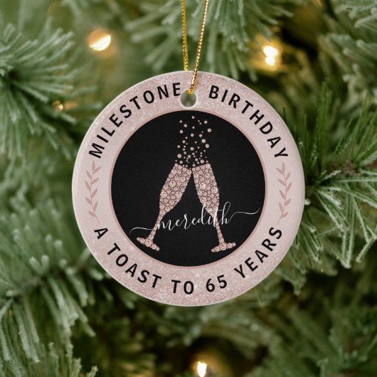 Décoration En Céramique 65e Anniversaire Parties scintillant Bleue Champag (Arbre)