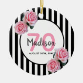 Décoration En Céramique 70e anniversaire flores roses noir rayures nom (Devant)
