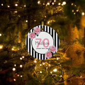 Décoration En Céramique 70e anniversaire flores roses noir rayures nom