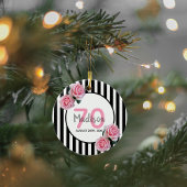 Décoration En Céramique 70e anniversaire flores roses noir rayures nom