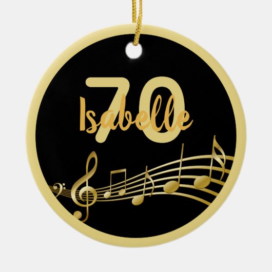 Décoration En Céramique 70e anniversaire noir or musique notes nom (Devant)