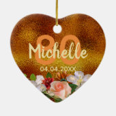 Décoration En Céramique 80e anniversaire or fleuri nom date (Dos)