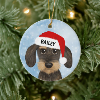 Décoration En Céramique À poils durs Dachshund Père Noël Teckel Chien Nom 