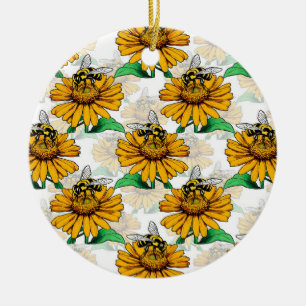 Décoration En Céramique Abeille sur le Motif de fleurs de tournesol