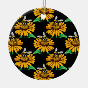 Décoration En Céramique Abeille sur Tournesol Fleur Motif Design Noir