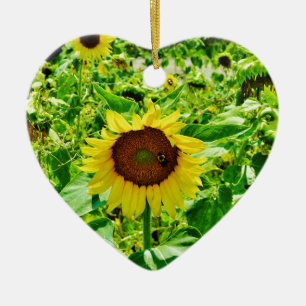 Décoration En Céramique Abeille sur tournesol jaune