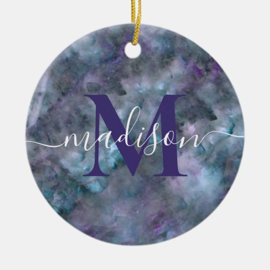 Décoration En Céramique Abstrait bleu violet turquoise quartz marbre grani (Devant)