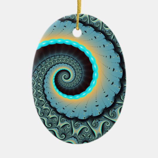 Décoration En Céramique Abstraite spirale d'art fractal bleu turquoise ora (Devant)