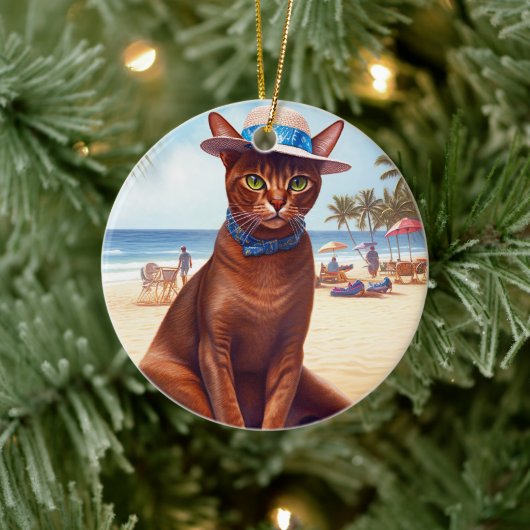 Décoration En Céramique Abyssinian cat on Beach, cadeau d'été pour amoureu (Arbre)