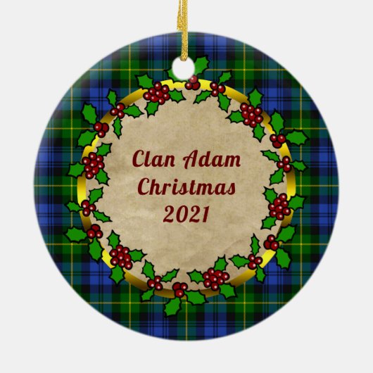 Décoration En Céramique Adam Clan Badge & Tartan Noël personnalisé (Dos)