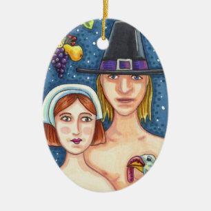 DÉCORATION EN CÉRAMIQUE ADAM & EVE PILGRIMS THANKSGIVING KEEPSAKE