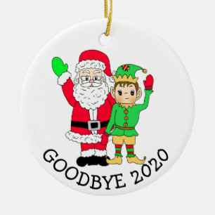 Décoration En Céramique Adieu 2020 Père Noël et Elf en Facemask