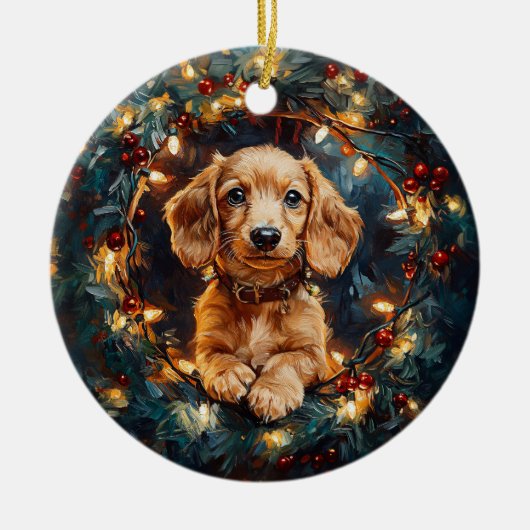 Décoration En Céramique Adorable Doxie Chien Lumières Arbre de Noël (Devant)