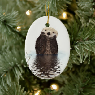 Décoration En Céramique Adorable Otter souriant dans le lac