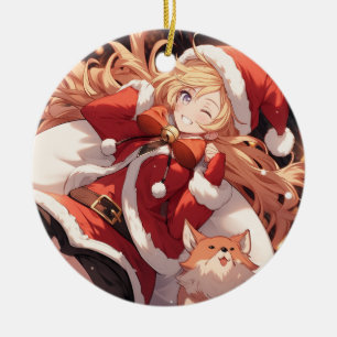 Décoration En Céramique Adorable Père Noël Anime Girl sac de cadeaux et ch