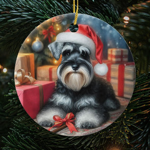 Décoration En Céramique Adorable Petit Schnauzer Chien Noël