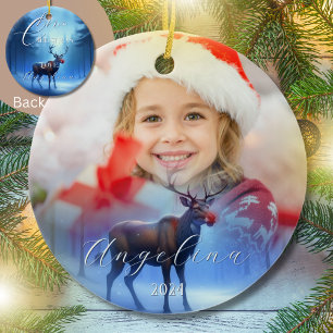 Décoration En Céramique Adorable Photo Custom Reindeer Winter Wonderland