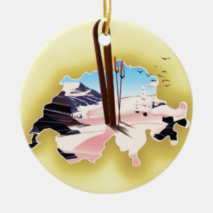 Décoration En Céramique Affiche de voyage de ski carte de Suisse.