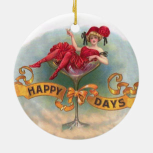 Décoration En Céramique Affiche Femme Vintage dans un Verre à Champagne :