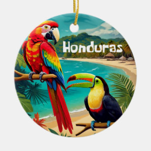Décoration En Céramique Affiche vintage de voyage au Honduras avec un ara