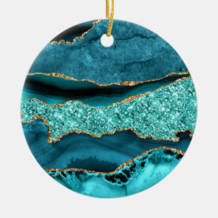 Décoration En Céramique Agate Turquoise Blue Gold Parties scintillant Marb