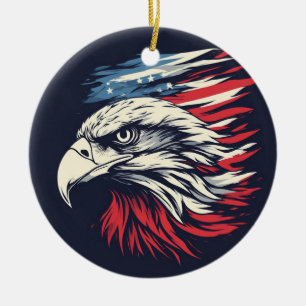 Décoration En Céramique Aigle à l'encre et drapeau américain Art La libert