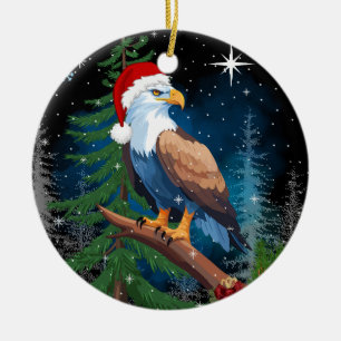 Décoration En Céramique Aigle de Noël portant le chapeau du Père Noël