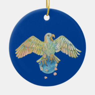 Décoration En Céramique Aigle transportant la Terre Bleu Profond