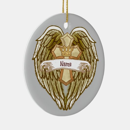 Décoration En Céramique Ailes Couronne Croix chrétienne (Droite)