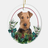 Décoration En Céramique Airedale Terrier À feuillage persistant Berry Wrea (Gauche)