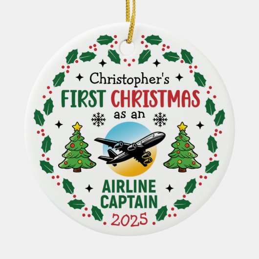 Décoration En Céramique Airline Captain First Christmas Pilot Personalized (Devant)