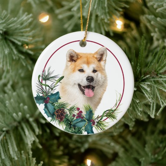 Décoration En Céramique Akita Chien À feuillage persistant Berry Wreath (Arbre)
