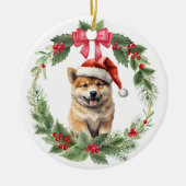 Décoration En Céramique Akita Chien Chien Rouge Bow Holly Wreath (Devant)