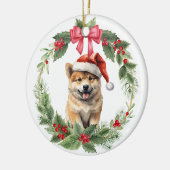 Décoration En Céramique Akita Chien Chien Rouge Bow Holly Wreath (Gauche)
