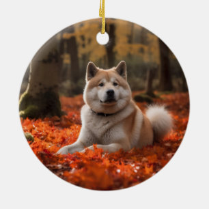 Décoration En Céramique Akita dans les feuilles d'automne inspirées de la