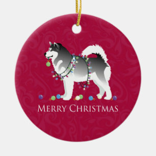 Décoration En Céramique Alaskien Malamute Chien Joyeux Noël Design