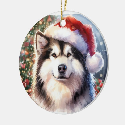 Décoration En Céramique Alaskien Malamute Santa Hat Aquarelle Noël (Gauche)