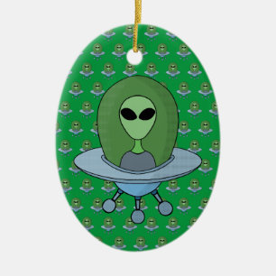 Décoration En Céramique Alien dans son petit vaisseau spatial