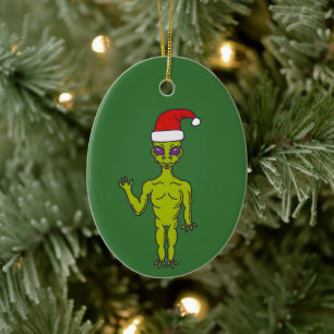 Décoration En Céramique Alien spatial dans un chapeau de Père Noël personn