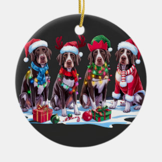 Décoration En Céramique Allemand Pointer Santa chapeau bois elfes Noël