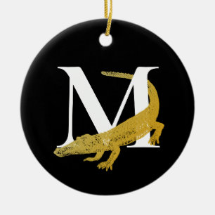 Décoration En Céramique Alligator Monogramme personnalisé Art Noir & Or