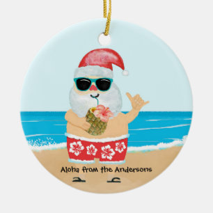 Décoration En Céramique Aloha Santa Hawaïen Plage Tropicale de Noël