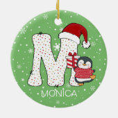 Décoration En Céramique Alphabet de Noël M Santa Hat Penguin Snowflake (Dos)
