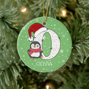 Décoration En Céramique Alphabet de Noël O Pingouin de chapeau de Noël