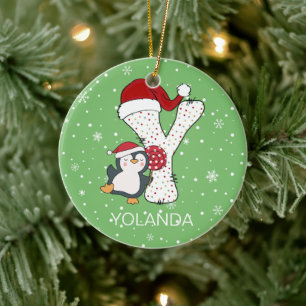 Décoration En Céramique Alphabet de Noël Y Pingouin de chapeau de Noël