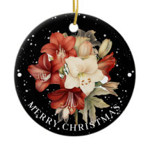 Amaryllis rouge et blanc sur Noir Joyeux Noël